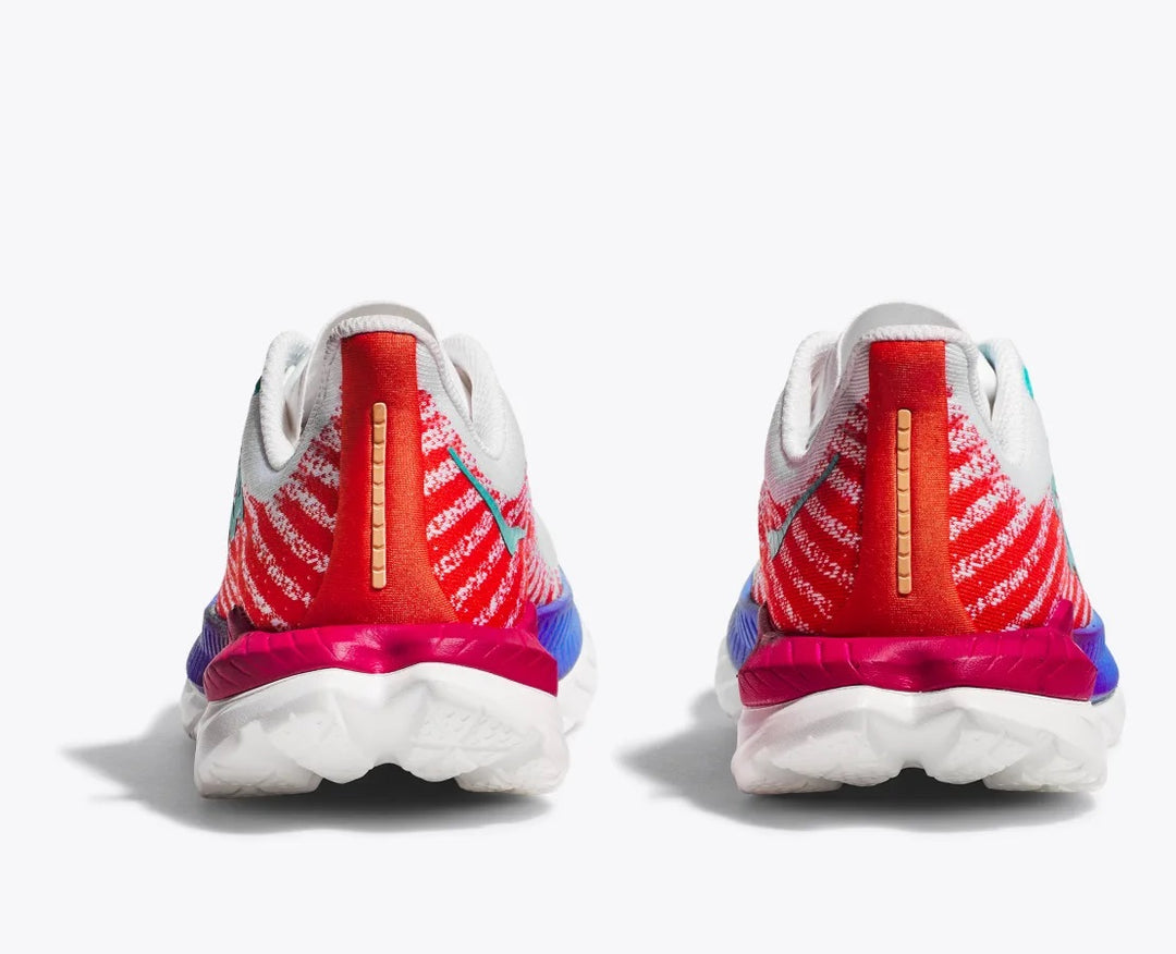 Women's Wide Fit Hoka Mach 5 Profly Running Trainers in White/Flame - Image 5
