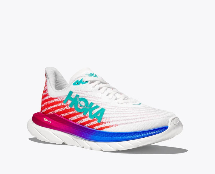 Women's Wide Fit Hoka Mach 5 Profly Running Trainers in White/Flame - Image 1