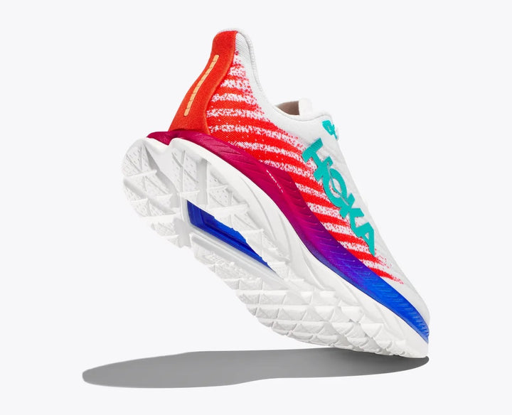 Women's Wide Fit Hoka Mach 5 Profly Running Trainers in White/Flame - Image 1