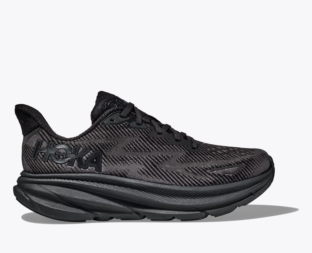 Men's Wide Fit Hoka Clifton 9 Running Trainers in Black - Image 2