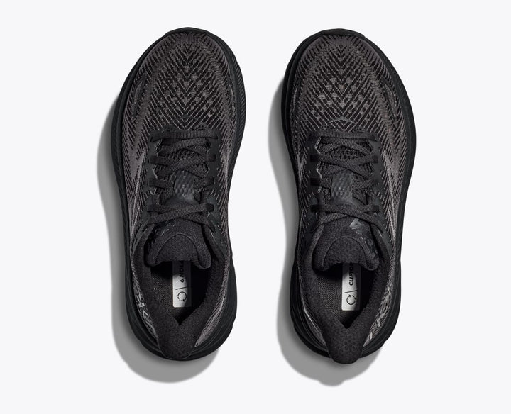 Men's Wide Fit Hoka Clifton 9 Running Trainers in Black - Image 1