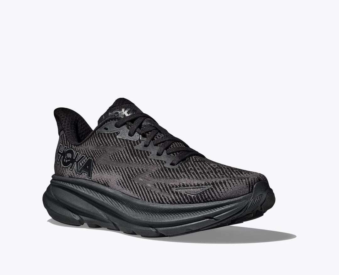 Men's Wide Fit Hoka Clifton 9 Running Trainers in Black - Image 3