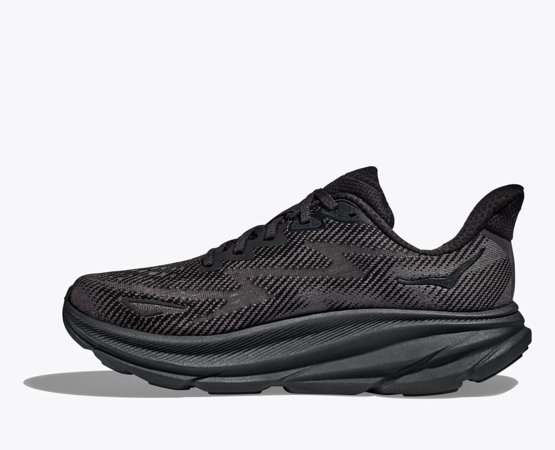Men's Wide Fit Hoka Clifton 9 Running Trainers in Black - Image 4