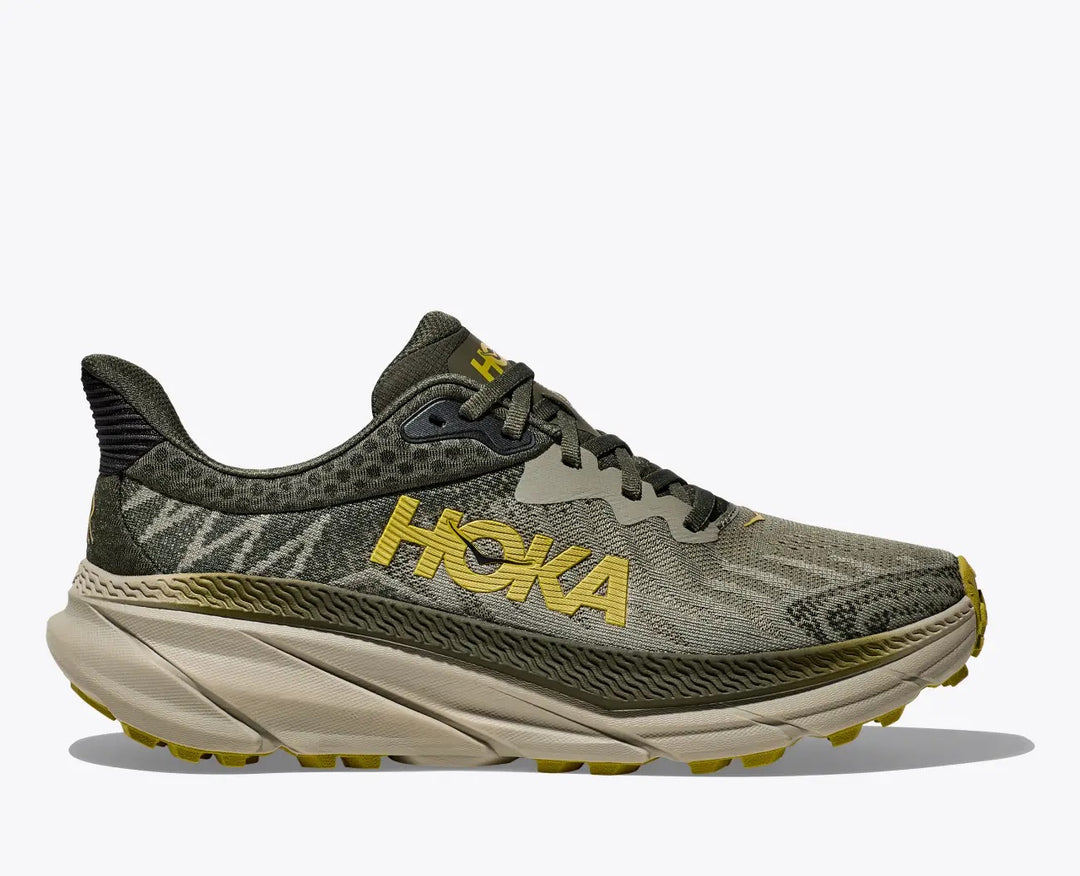Men's Wide Fit Hoka Challenger 7 Trail Running Trainers in Olive Haze/Forest Cover - Image 2