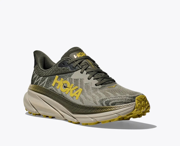 Men's Wide Fit Hoka Challenger 7 Trail Running Trainers in Olive Haze/Forest Cover - Image 1