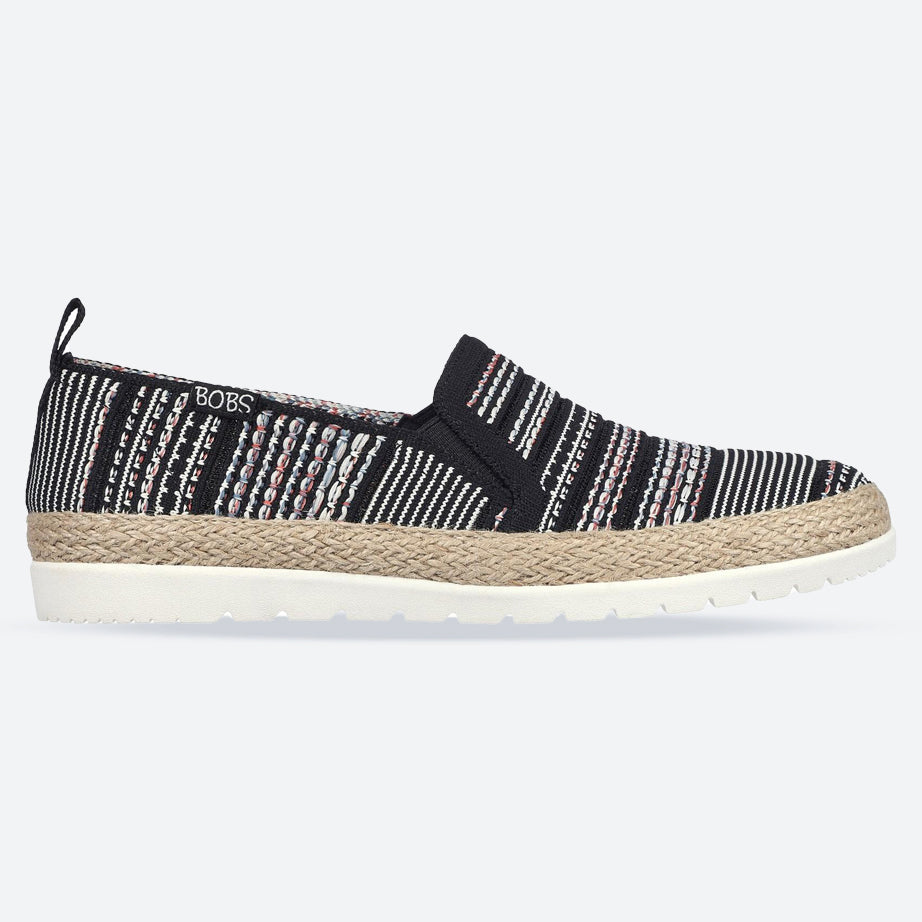 Women's Wide Fit Skechers 113982 Bobs Flexpadrille 3.0 Island Muse Espadrille Slippers in Black/Multi - Image 1