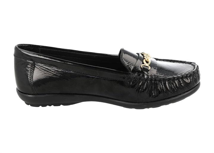 Women's Wide Fit DB Nicolette Loafer Shoes in Black Leather - Image 1