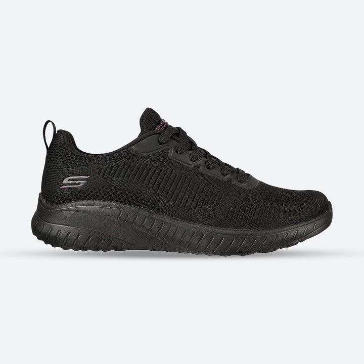 Womens Wide Fit Skechers Bobs Squad Chaos Face Off 117209 Vegan Trainers - Black in Black - Image 1