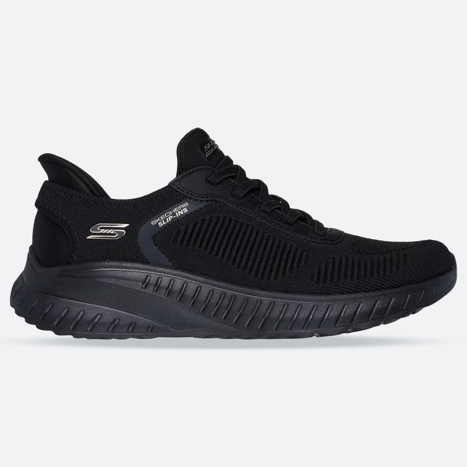 Women's Wide Fit Skechers 117497W Bobs Sport Squad Waves Trainers in Black - Image 1