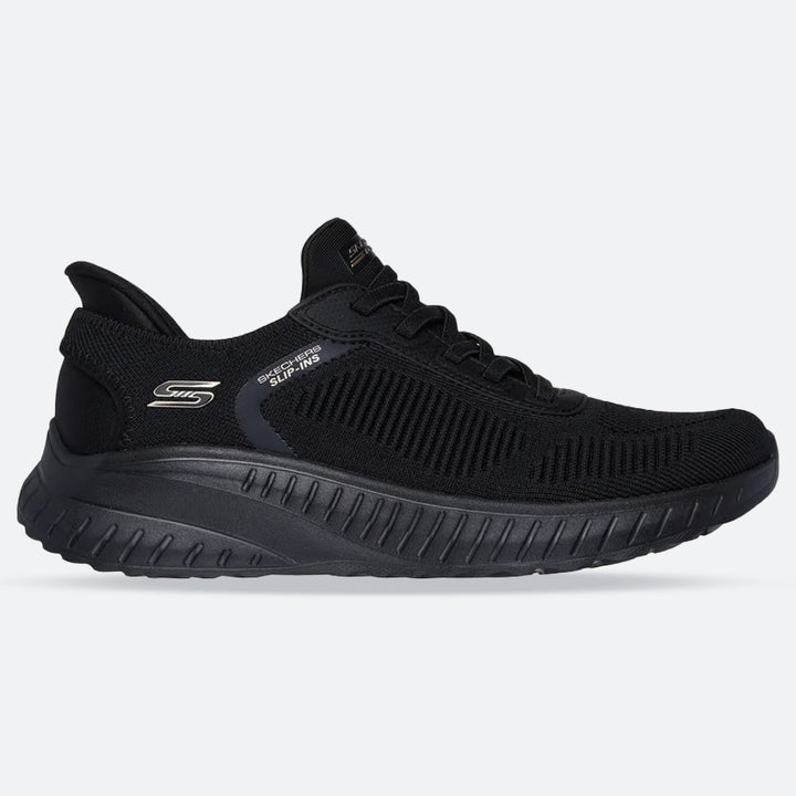 Women's Wide Fit Skechers 117497W Bobs Sport Squad Waves Trainers in Black - Image 1