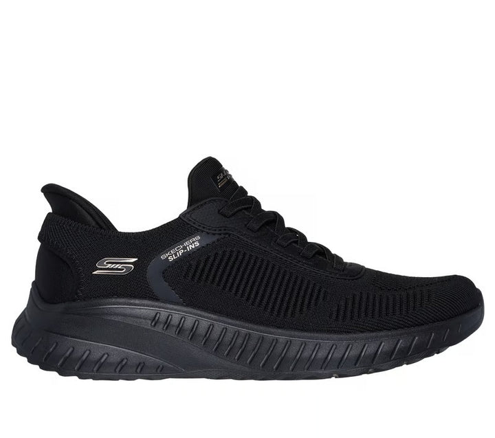 Women's Wide Fit Skechers 117497W Bobs Sport Squad Waves Trainers in Black - Image 1