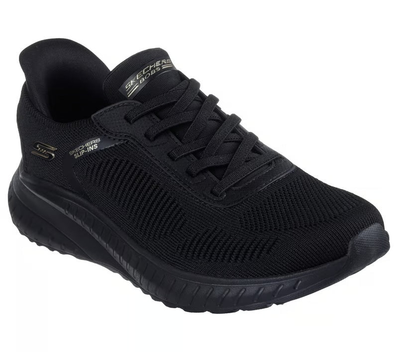 Women's Wide Fit Skechers 117497W Bobs Sport Squad Waves Trainers in Black - Image 3