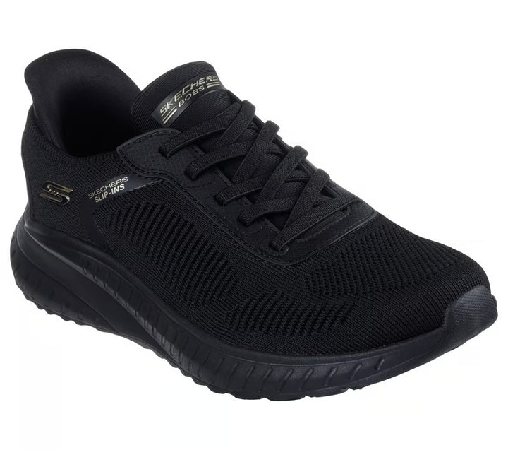 Women's Wide Fit Skechers 117497W Bobs Sport Squad Waves Trainers in Black - Image 1