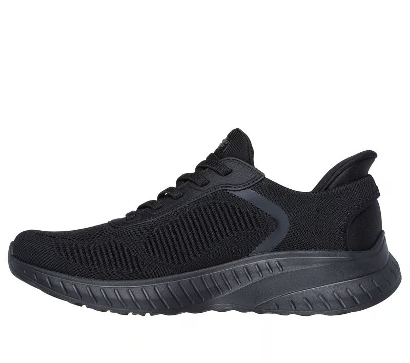 Women's Wide Fit Skechers 117497W Bobs Sport Squad Waves Trainers in Black - Image 4