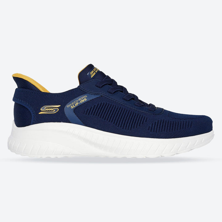 Men's Wide Fit Skechers 118312 Slip-ins Bobs Sport Squad Chaos Solid Step Trainers in Navy - Image 1