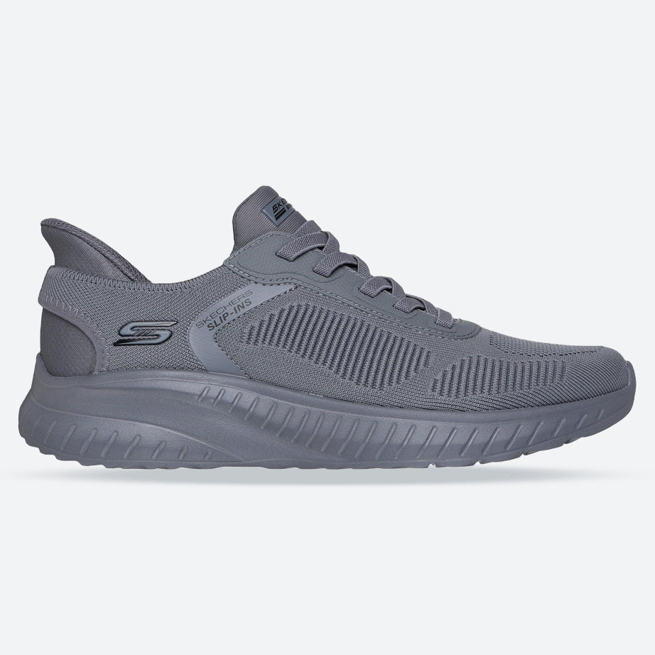 Men's Wide Fit Skechers Slip-ins 118312 Bobs Sport Squad Chaos Solid Step Trainers in Dark Grey - Image 12