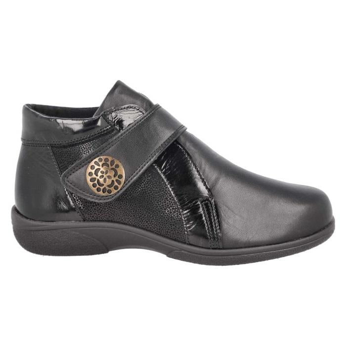 Women's Wide Fit DB Celeste Boots in Black Leather / Patent / Stretch - Image 2