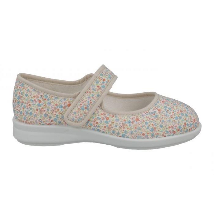 Women's Wide Fit DB Penguin Canvas Shoes in Beige Daisy Print - Image 1
