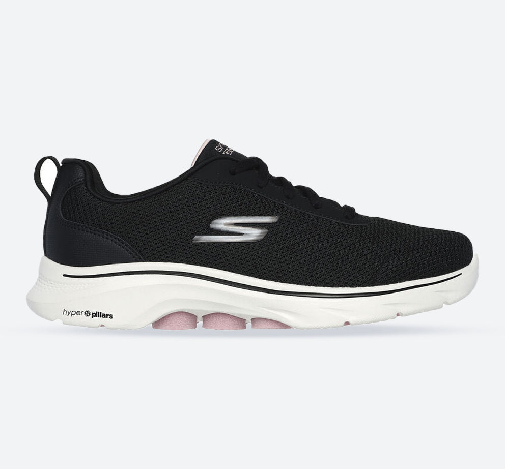 Women's Wide Fit Skechers 125207 Go Walk 7 Clear Path Trainers in Black/Pink - Image 1