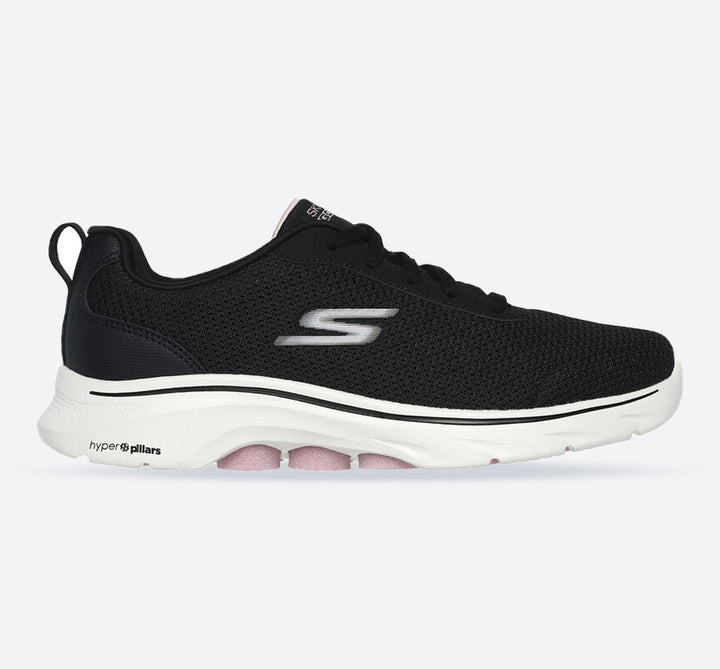 Women's Wide Fit Skechers 125207 Go Walk 7 Clear Path Trainers in Black/Pink - Image 1
