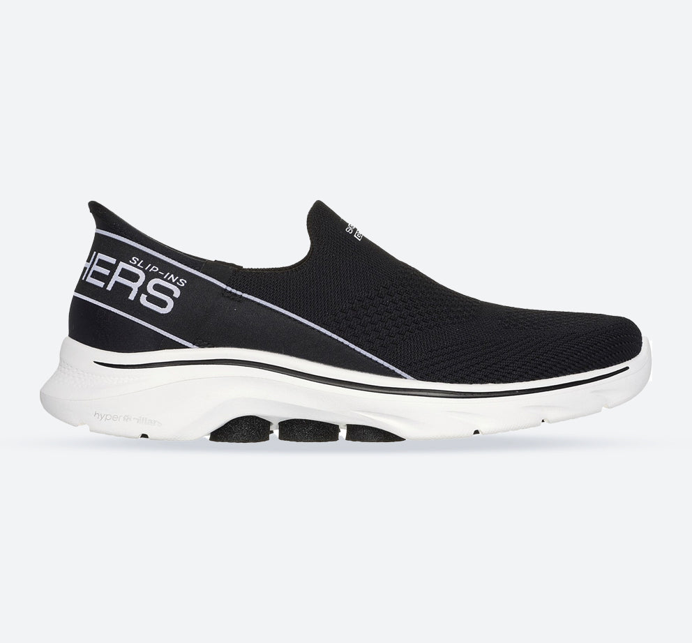 Women's Wide Fit Skechers 125231 Slip-ins Go Walk 7 Mia Trainers in Black/White - Image 1