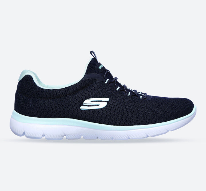 Women's Wide Fit Skechers 12980 Summits Slip On Sports Trainers - Navy/Aqua in Navy/Aqua - Image 1