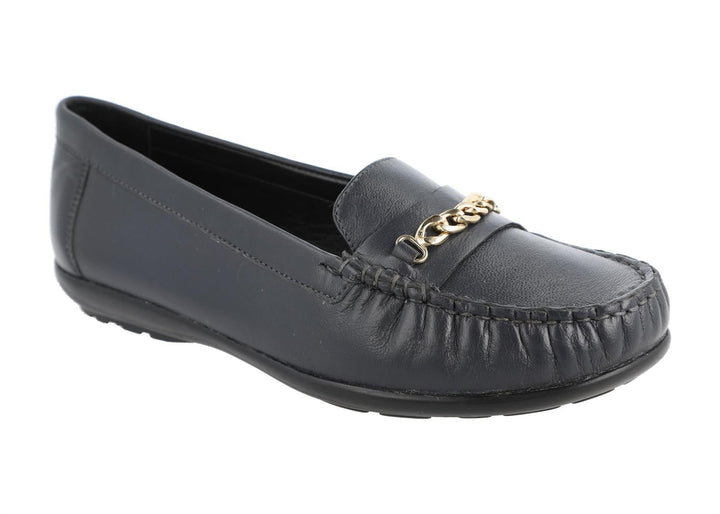 Women's Wide Fit DB Nicolette Loafer Shoes in Black Leather - Image 1
