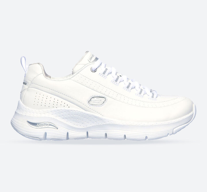 Women's Wide Fit Skechers 149146W Arch Fit Citi Drive Trainers in White/Silver - Image 1