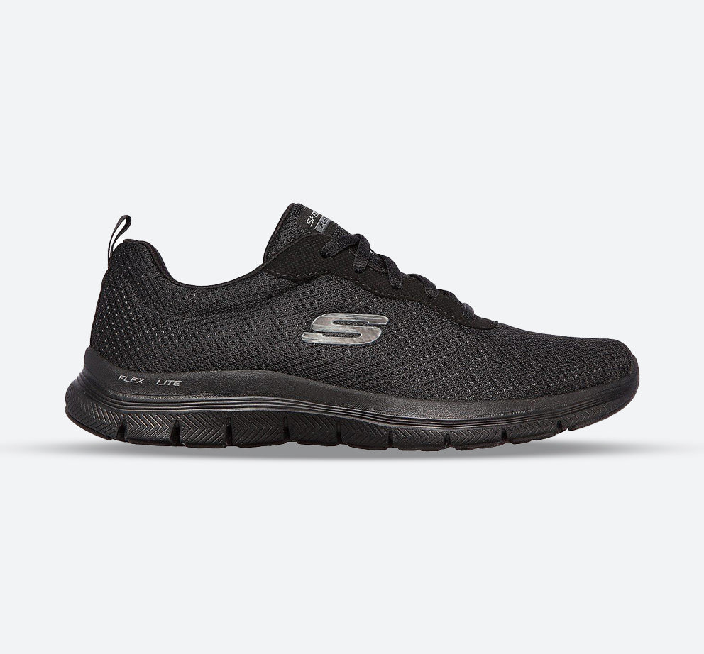 Womens Wide Fit Skechers Flex Appeal 4.0 - 149303 Walking Trainers - Black in Black - Image 1