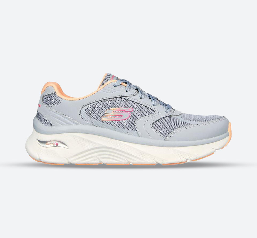 Women's Wide Fit Skechers 149686 Relaxed Fit Arch Fit D'lux Trainers - Gray/Coral in Gray/Coral - Image 1