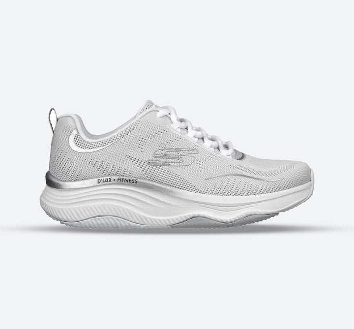 Women's Wide Fit Skechers 149837 D'lux Fitness Pure Glam Trainers in Grey/Silver - Image 1