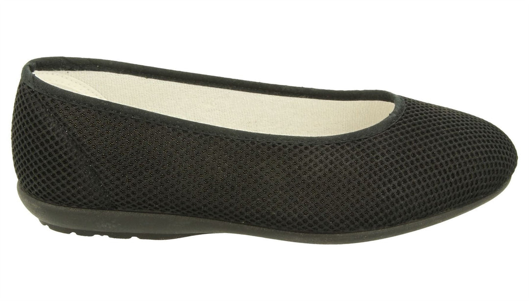 Womens Wide Fit DB Melissa Slippers in Black Textile - Image 2