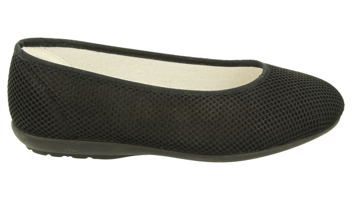 Womens Wide Fit DB Melissa Slippers in Black Textile - Image 1
