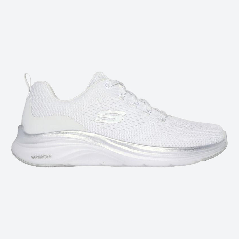 Women's Wide Fit Skechers 150025 Vapor Foam Midnight Glimmer Trainers in White/Silver - Image 8