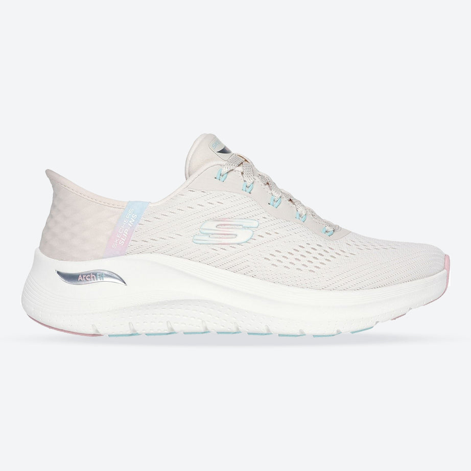 Women's Wide Fit Skechers 150066 Slip-ins Arch Fit 2.0 Easy Chic Trainers in Natural/Pink - Image 1