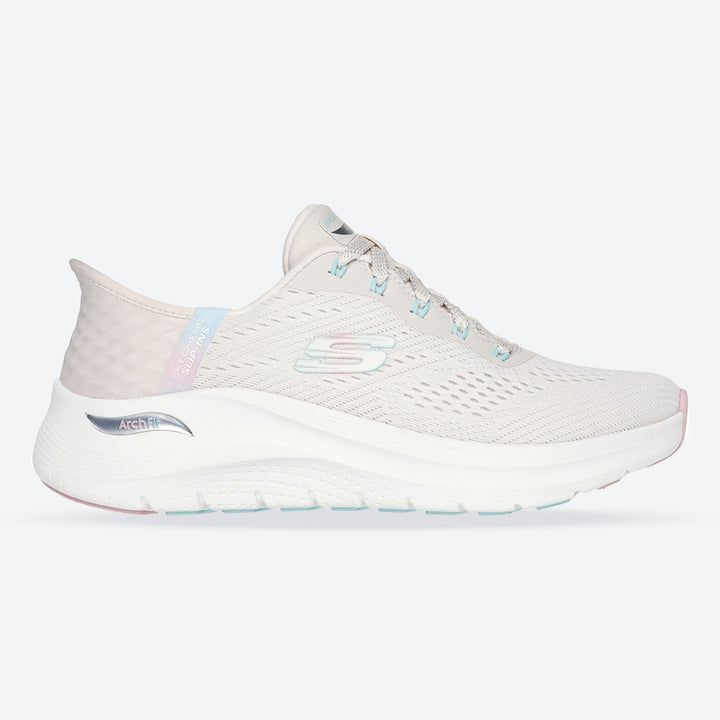 Women's Wide Fit Skechers 150066 Slip-ins Arch Fit 2.0 Easy Chic Trainers in Natural/Pink - Image 1