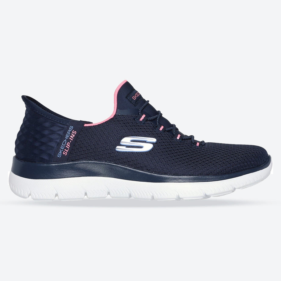 Women's Wide Fit Skechers 150123 Slip-ins Summits Diamond Dream Trainer in Navy/Pink - Image 1