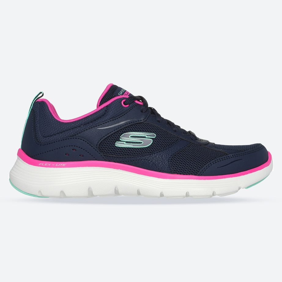 Womens Wide Fit Skechers 150202 Flex Appeal 5.0 Fresh Touch Trainers in Navy/Hot Pink - Image 1