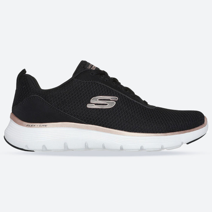 Womens Wide Fit Skechers 150206 Flex Appeal 5.0 Uptake Trainers in White/Silver - Image 1