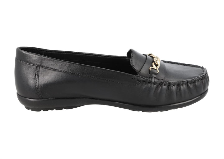 Women's Wide Fit DB Nicolette Loafer Shoes in Black Leather - Image 1