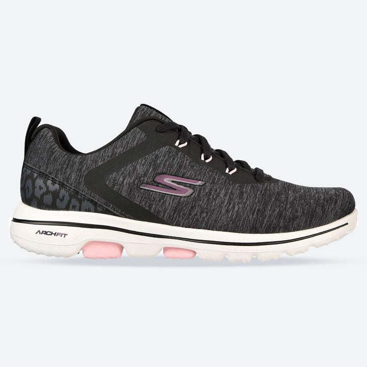 Women's Wide Fit Skechers Go Golf Walk 5 Trainers in Black/White - Image 1