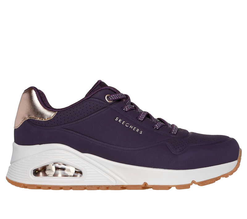 Women's Wide Fit Skechers 155196 Uno Shimmer Away Trainers in Rose - Image 20