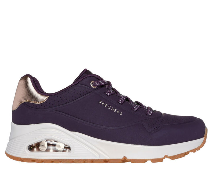 Women's Wide Fit Skechers 155196 Uno Shimmer Away Trainers in Rose - Image 1