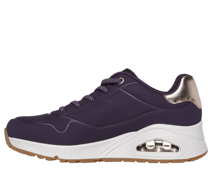Women's Wide Fit Skechers 155196 Uno Shimmer Away Trainers in Rose - Image 1