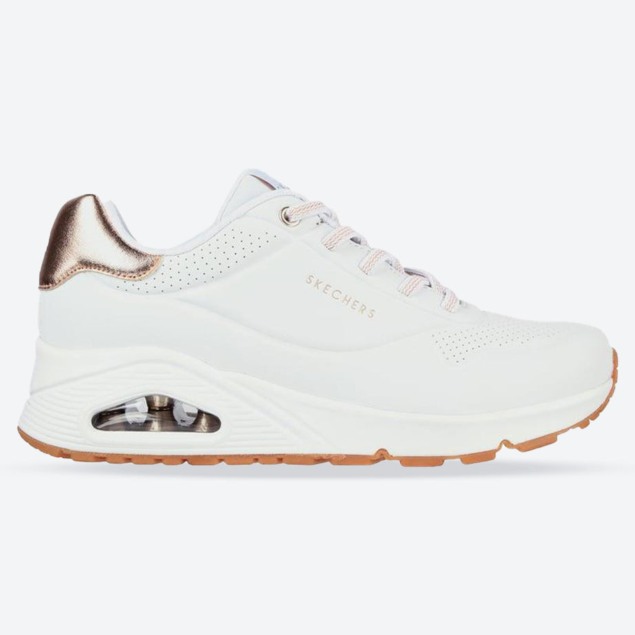 Women's Wide Fit Skechers Uno 155196W Shimmer Away Trainers - White in White - Image 1