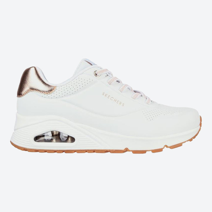 Women's Wide Fit Skechers Uno 155196W Shimmer Away Trainers - White in White - Image 1