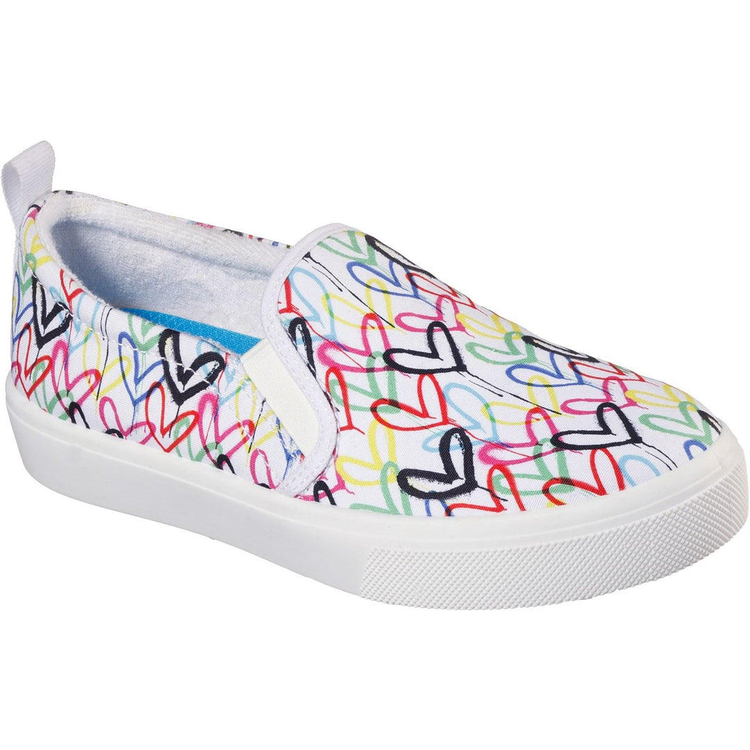 Women's Wide Fit Skechers 155503 Poppy Drippin Love Slip On Shoes in White/Multi - Image 3