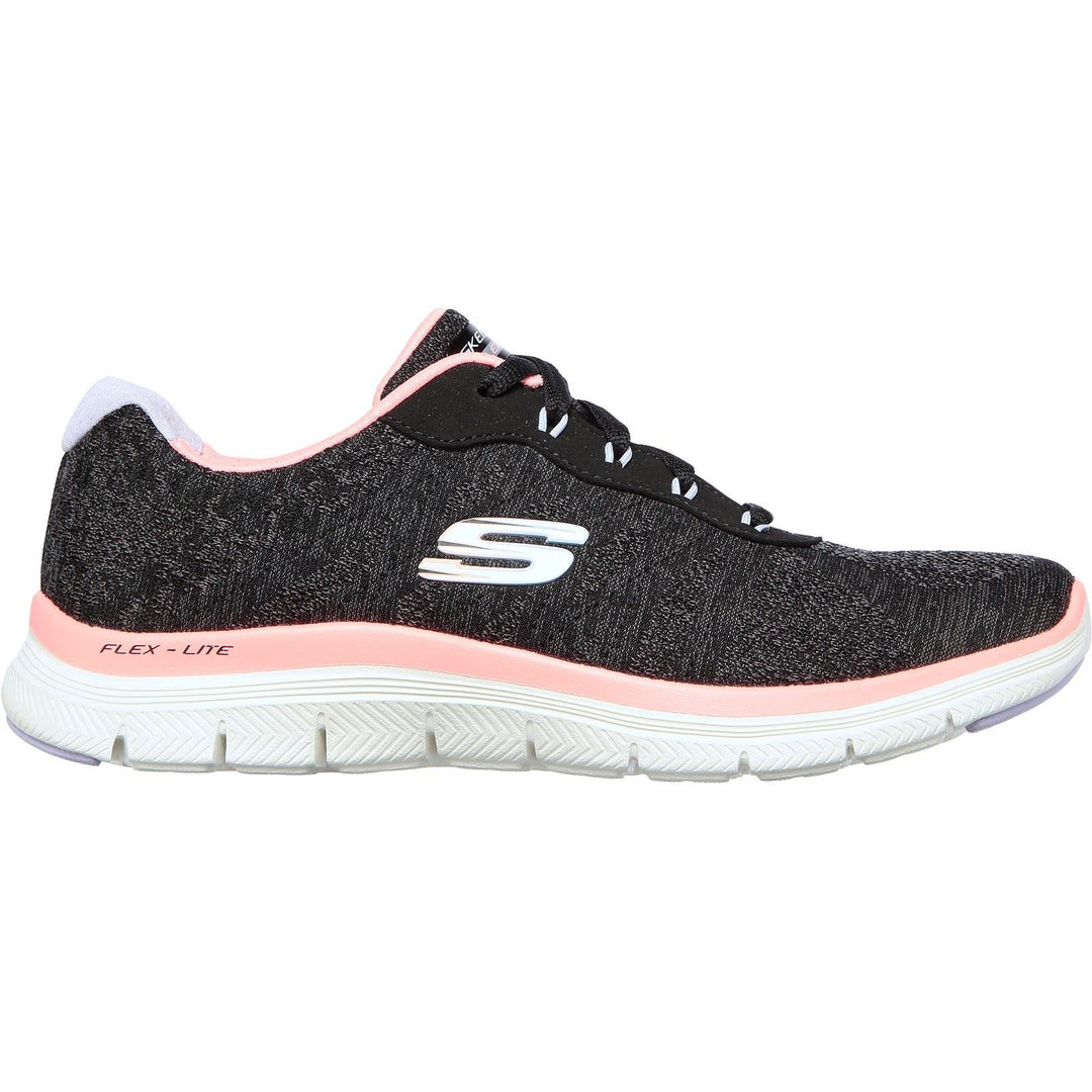 Women's Wide Fit Skechers 149570 Flex Appeal 4.0 Fresh Move Trainers - Black/Coral in Black/Coral - Image 2
