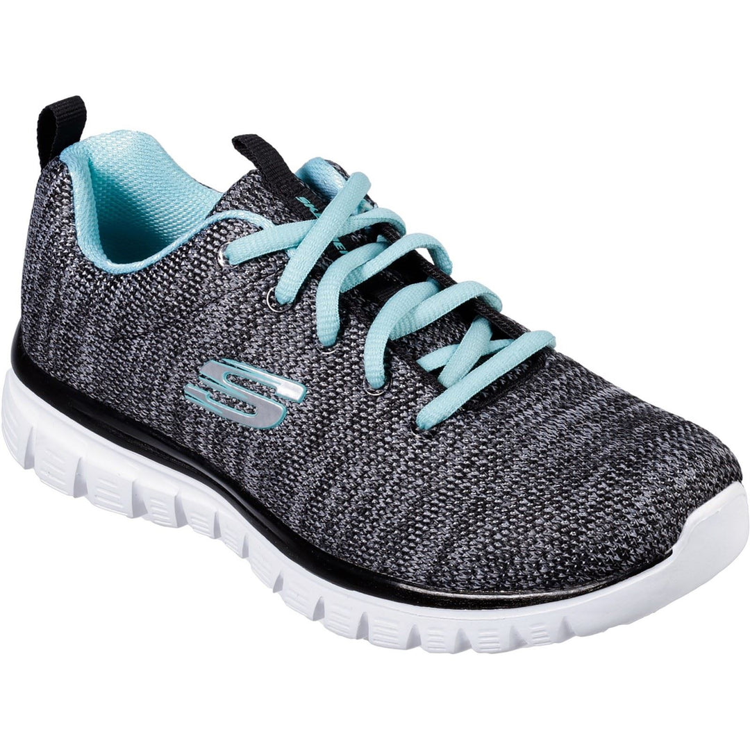 Women's Wide Fit Skechers 12614 Graceful Twisted Fortune Trainers - Black/Turquoise in Black/Turquoise - Image 3