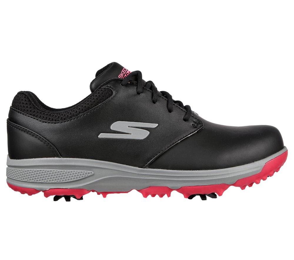 Women's Wide Fit Skechers 123050 Go Golf Jasmine Leader Golf Trainers in Black/Pink - Image 2